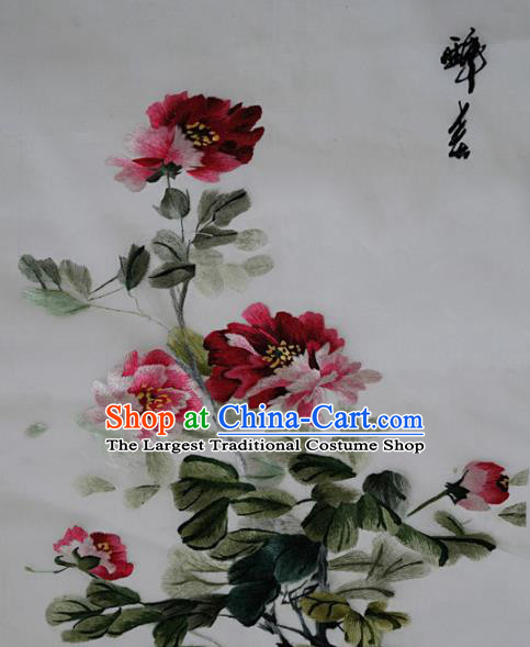 Traditional Chinese Embroidered Red Peony Fabric Hand Embroidering Dress Applique Embroidery Veil Patches Accessories