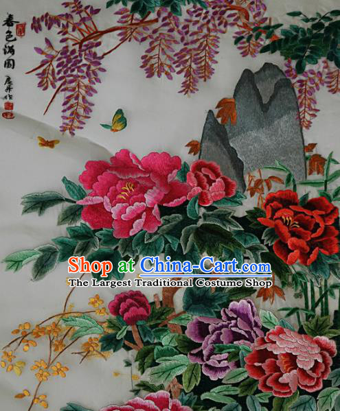 Traditional Chinese Embroidered Wisteria Peony Fabric Hand Embroidering Dress Applique Embroidery Veil Patches Accessories