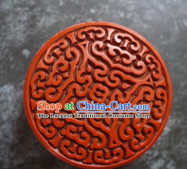 Chinese Traditional Carved Lacquerware Inkpad Box Accessories Handmade Red Lacquer Rouge Box Craft