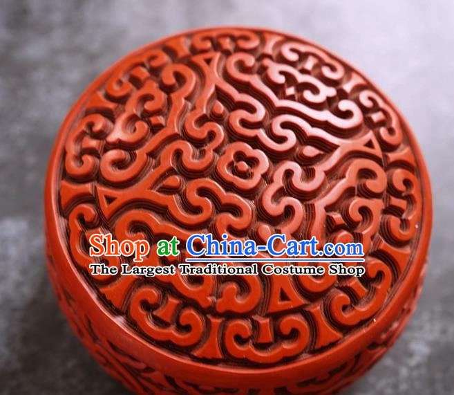 Chinese Traditional Carved Lacquerware Inkpad Box Accessories Handmade Red Lacquer Rouge Box Craft