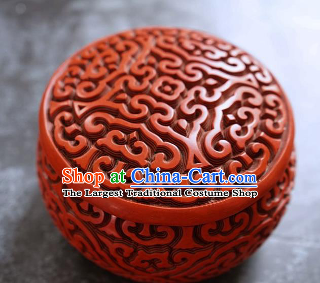 Chinese Traditional Carved Lacquerware Inkpad Box Accessories Handmade Red Lacquer Rouge Box Craft