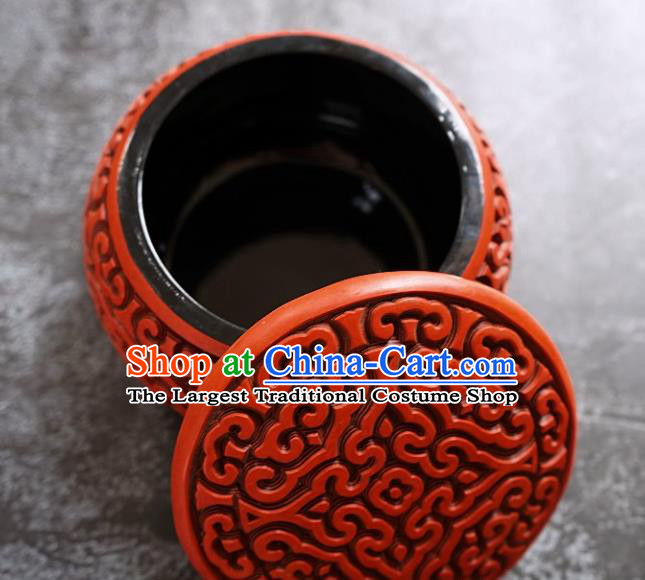 Chinese Traditional Carved Lacquerware Inkpad Box Accessories Handmade Red Lacquer Rouge Box Craft