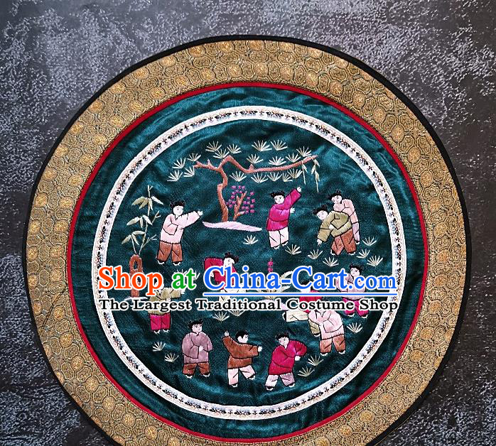 Traditional Chinese Embroidered Children Fabric Hand Embroidering Dress Applique Embroidery Green Silk Patches Accessories