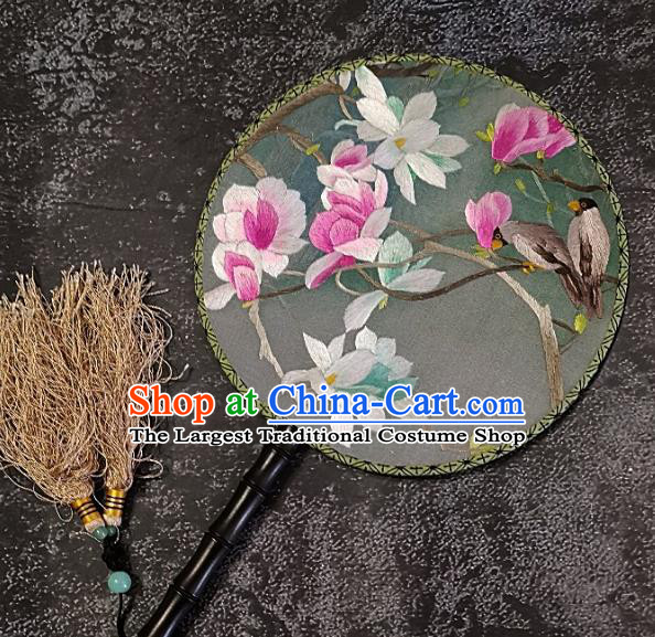 Chinese Traditional Embroidery Mangnolia Silk Palace Fans Handmade Embroidered Round Fan Craft