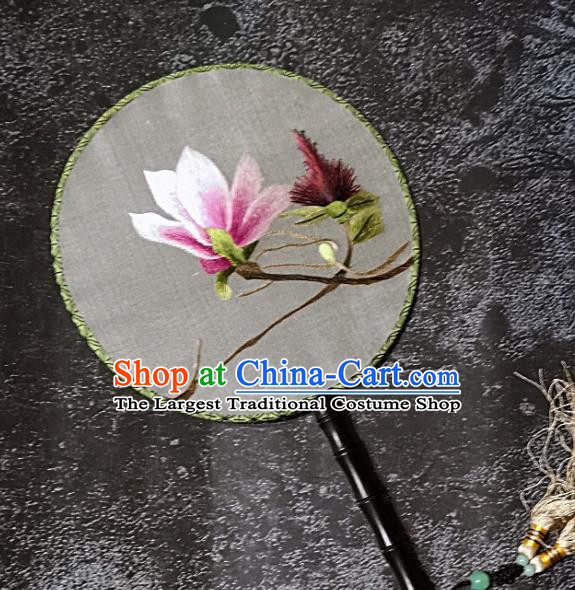 Chinese Traditional Embroidery Yulan Magnolia Palace Fans Handmade Round Fan Embroidered Silk Fan Craft