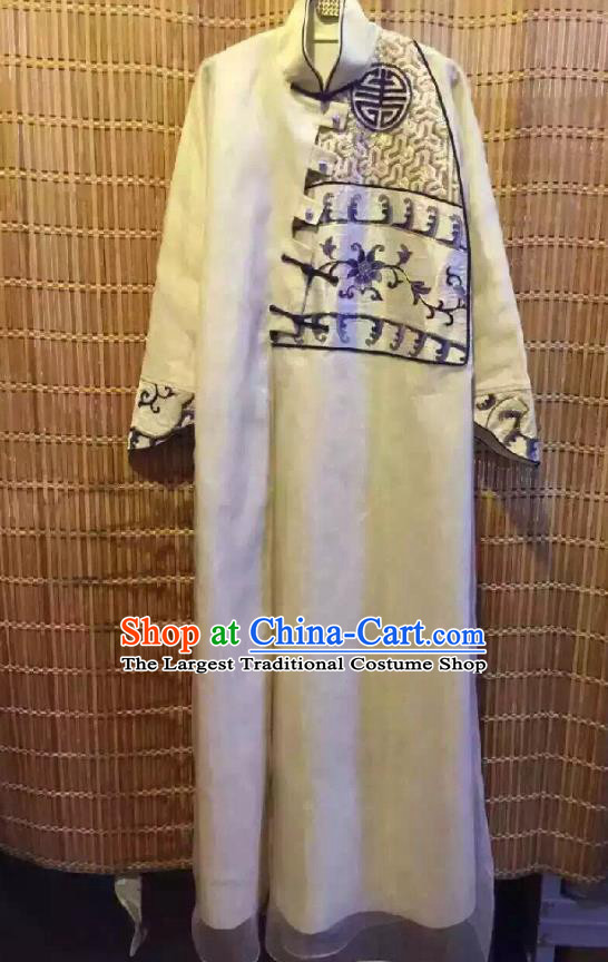 Traditional Chinese Embroidered White Organza Cheongsam National Costume Republic of China Stand Collar Qipao Dress for Women