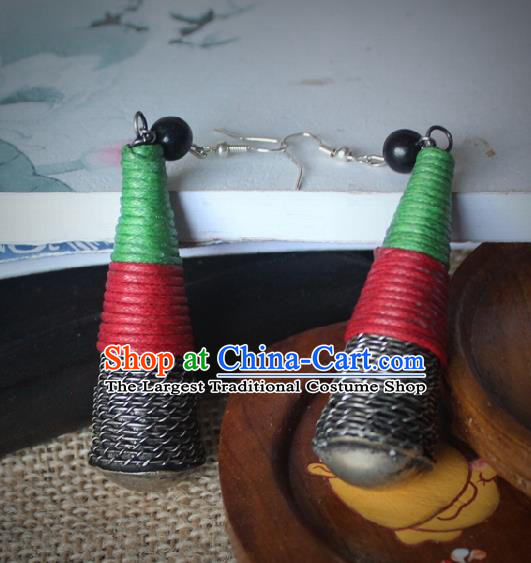 Chinese Handmade Miao Nationality Embroidered Earrings Traditional Minority Ethnic Jewelry Ear Accessories for Women