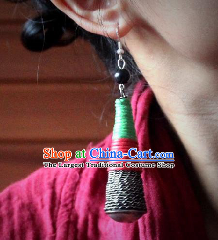 Chinese Handmade Miao Nationality Embroidered Earrings Traditional Minority Ethnic Jewelry Ear Accessories for Women
