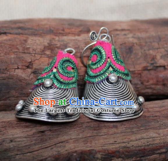 Chinese Handmade Miao Nationality Embroidered Green Earrings Traditional Minority Ethnic Folk Dance Ear Accessories for Women