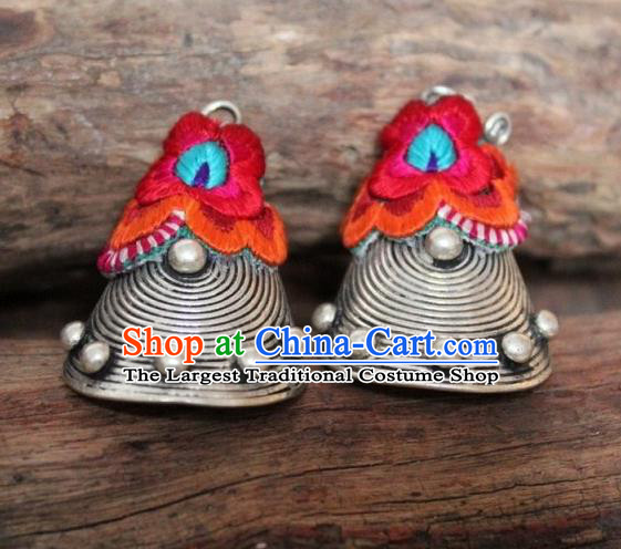 Chinese Handmade Miao Nationality Embroidered Red Earrings Traditional Minority Ethnic Folk Dance Ear Accessories for Women