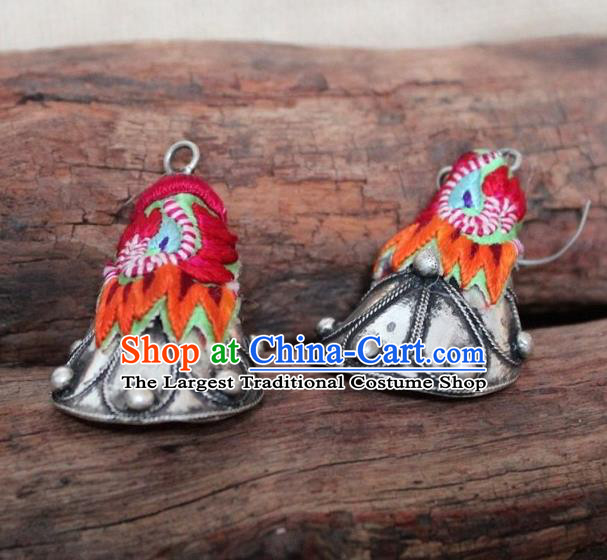 Chinese Handmade Miao Nationality Embroidered Earrings Traditional Minority Ethnic Folk Dance Ear Accessories for Women