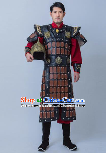 Chinese Traditional Han Dynasty General Armor Costume Drama Ancient Warrior Clothing and Helmet for Men