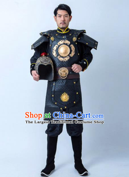 Chinese Traditional Three Kingdoms Period Warrior Armor Costume Drama Ancient General Clothing and Helmet for Men