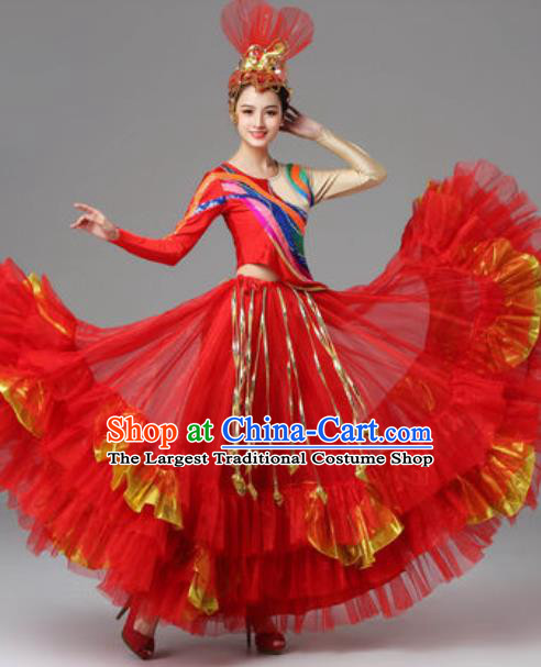 Traditional Chinese Opening Dance Red Dress Modern Dance Stage Performance Costume for Women