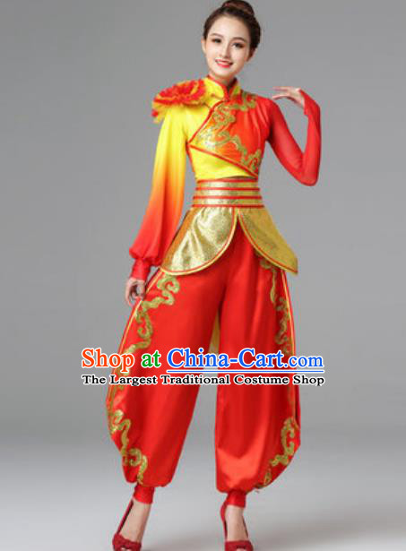 Traditional Chinese Folk Dance Red Outfits Dress Drum Dance Yangko Dance Stage Performance Costume for Women