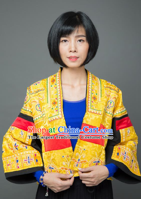 Traditional Chinese Embroidered Yellow Short Overcoat Dress National Costume Tang Suit Upper Outer Garment for Women