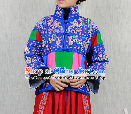 Traditional Chinese Embroidered Blue Short Coat National Costume Tang Suit Plated Buttons Upper Outer Garment for Women