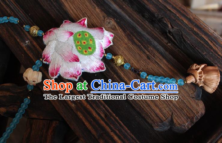 Chinese Handmade Miao Nationality Embroidered Lotus Collar Accessories Traditional Minority Ethnic Necklace for Women