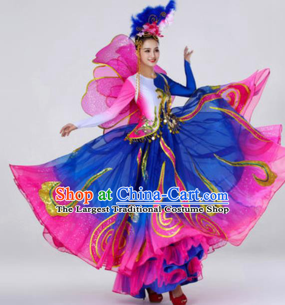 Traditional Chinese Opening Dance Outfits Classical Dance Royalblue Dress Umbrella Dance Stage Performance Costume for Women