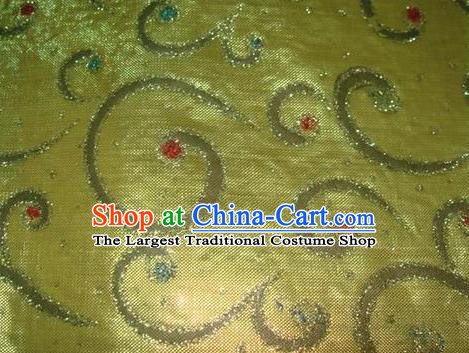 Chinese Traditional Gilding Pattern Design Yellow Satin Fabric Cloth Silk Crepe Material Asian Dress Drapery