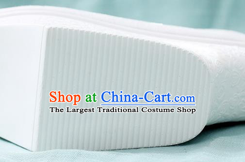 Chinese Qing Dynasty Princess White Embroidered Shoes Court Women Shoes Ancient Palace Lady Shoes Imperial Consort Saucers Shoes