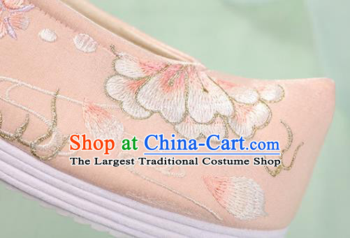Chinese Traditional National Shoes Pink Cloth Shoes Embroidered Peony Shoes Hanfu Shoes Women Shoes Handmade Shoes