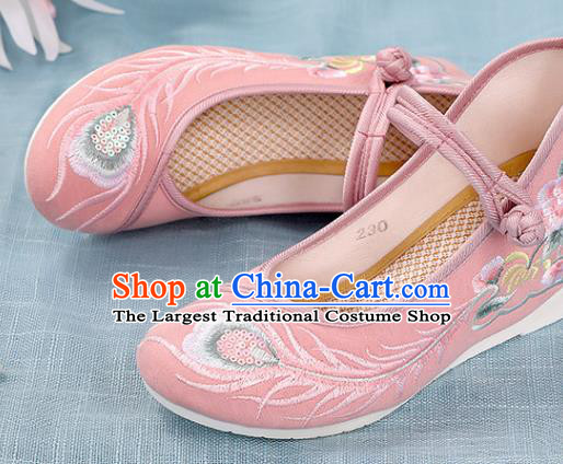 Chinese Traditional National Shoes Pink Cloth Shoes Embroidered Shoes Hanfu Shoes Women Shoes Increased Within Shoes