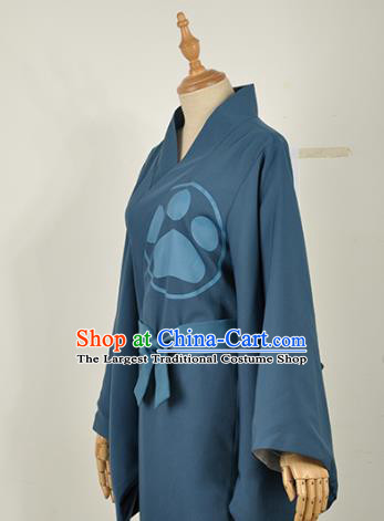 Traditional Japanese Cosplay Costumes Japan Kimono Black Haori and Navy Yukata Dress Belt Complete Set for Women