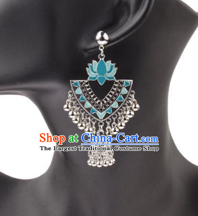 Asian India Traditional Light Blue Lotus Eardrop Asia Indian Earrings Bollywood Dance Jewelry Accessories for Women