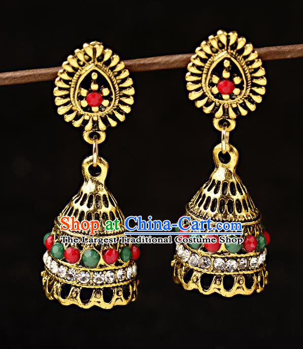 Asian India Traditional Colorful Beads Eardrop Asia Indian Golden Earrings Belly Dance Jewelry Accessories for Women