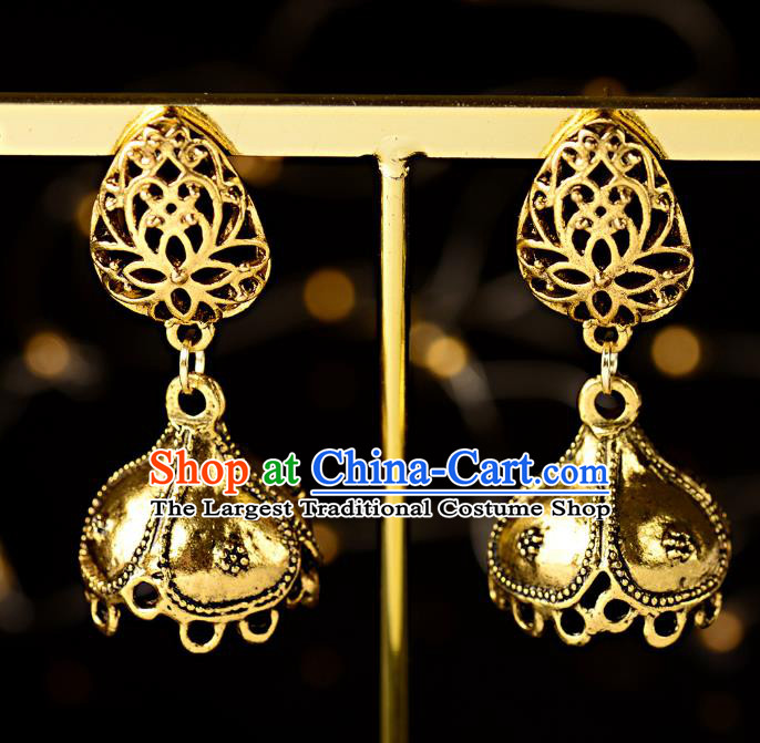 Asian India Traditional Golden Eardrop Asia Indian Earrings Belly Dance Jewelry Accessories for Women