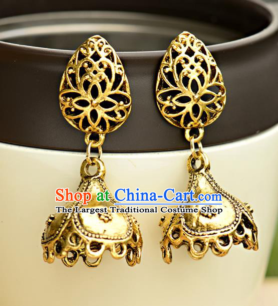Asian India Traditional Golden Eardrop Asia Indian Earrings Belly Dance Jewelry Accessories for Women