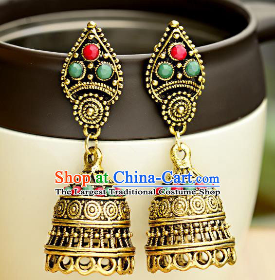 Asian India Traditional Golden Eardrop Asia Indian Colorful Beads Earrings Belly Dance Jewelry Accessories for Women