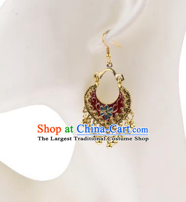 Asian India Traditional Red Eardrop Asia Indian Golden Tassel Earrings Belly Dance Jewelry Accessories for Women