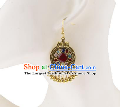 Asian India Traditional Golden Bells Tassel Eardrop Asia Indian Colorful Earrings Belly Dance Jewelry Accessories for Women