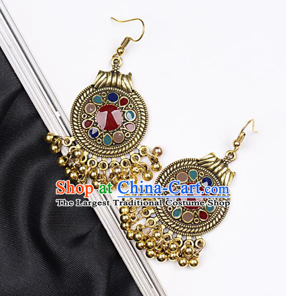 Asian India Traditional Golden Bells Tassel Eardrop Asia Indian Colorful Earrings Belly Dance Jewelry Accessories for Women