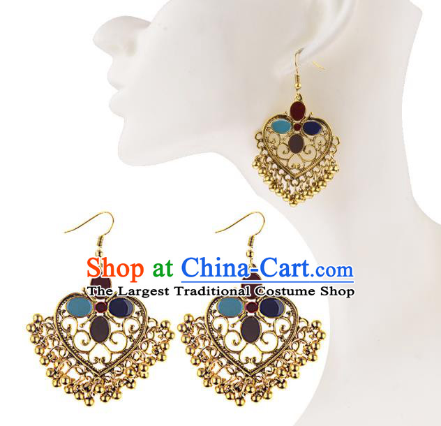 Asian India Traditional Golden Bells Tassel Eardrop Asia Indian Earrings Belly Dance Jewelry Accessories for Women
