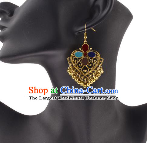 Asian India Traditional Golden Bells Tassel Eardrop Asia Indian Earrings Belly Dance Jewelry Accessories for Women