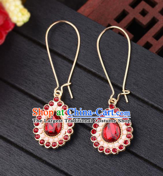 Asian India Traditional Accessories Asia Indian Bollywood Dance Earrings Jewelry Red Crystal Eardrop for Women