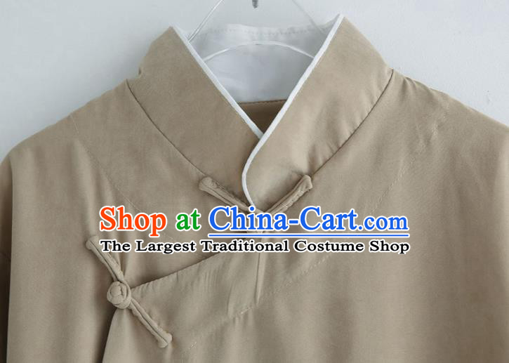 Republic of China National Beige Robe Traditional Tang Suit Costume Comic Dialogue Long Gown for Men