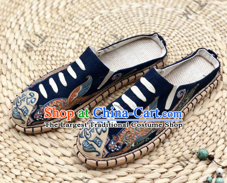 Chinese Traditional National Navy Canvas Shoes Embroidered Shoes Martial Arts Shoes Men Shoes Handmade Multi Layered Shoes