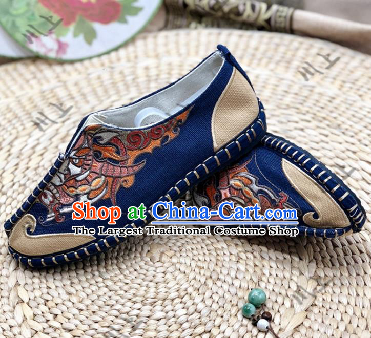Chinese Traditional National Navy Cloth Shoes Martial Arts Shoes Men Shoes Handmade Multi Layered Shoes Embroidered Shoes