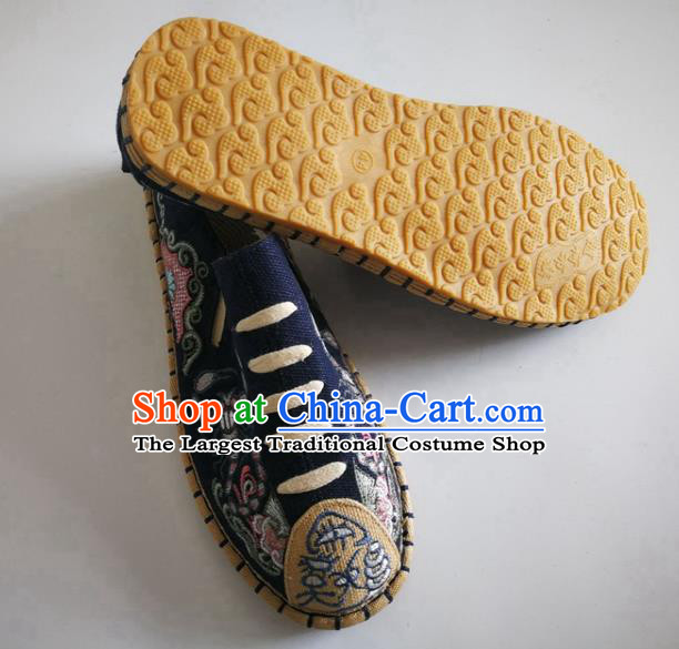 Chinese Traditional National Embroidered Navy Flax Shoes Martial Arts Shoes Men Shoes Handmade Shoes