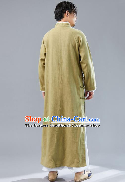 Republic of China National Ginger Flax Robe Traditional Tang Suit Costume Comic Dialogue Long Gown for Men
