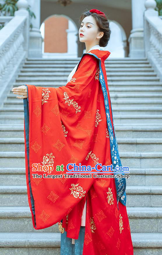 Traditional Chinese Song Dynasty Noble Lady Wedding Costumes Ancient Court Bride Embroidered Red Hanfu Dress Complete Set