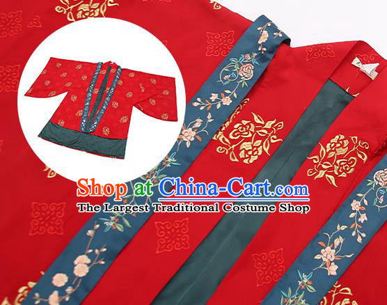 Traditional Chinese Song Dynasty Noble Lady Wedding Costumes Ancient Court Bride Embroidered Red Hanfu Dress Complete Set