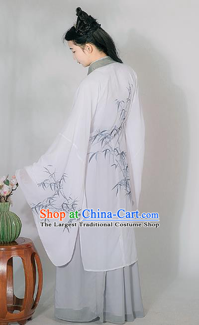 Traditional Chinese Ming Dynasty Historical Costumes Ancient Noble Lady Hanfu Dress Apparel White Robe and Skirt for Women
