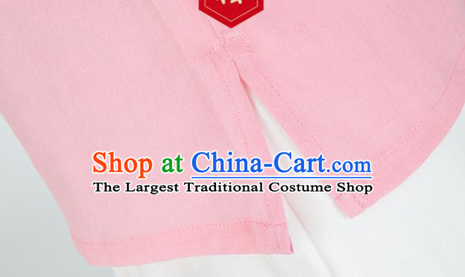 Professional Chinese Tang Suit Pink Flax Blouse Martial Arts Shaolin Gongfu Costumes Kung Fu Training Garment Tai Ji Upper Outer for Women