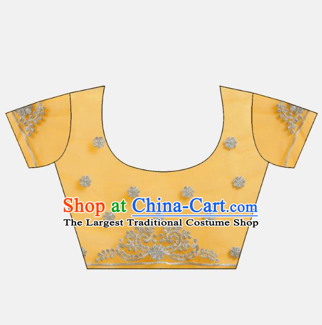 Asian India National Embroidered Yellow Saree Dress Asia Indian Festival Dance Costumes Traditional Female Clothing Blouse and Sari Full Set