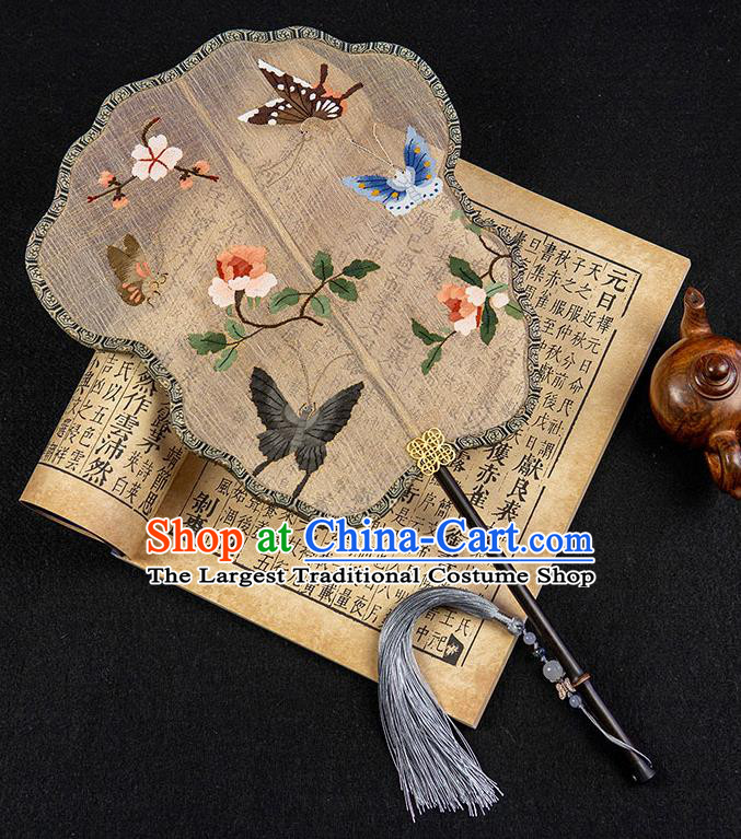 China Classical Hanfu Fan Handmade Palace Fan Traditional Ancient Princess Embroidered Butterfly Silk Fan